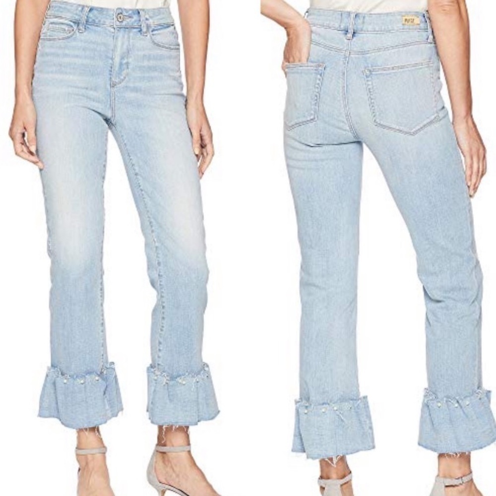 Hoxton Straight Ankle Ruffle Pearl Jeans peplum light blue denim details 25